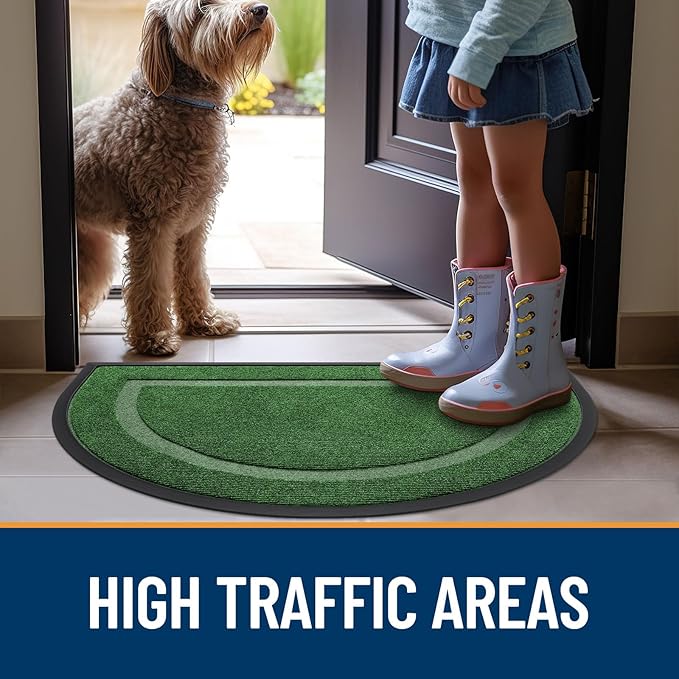 OLANLY Half Circle Door Mat Indoor Outdoor Entrance Welcome, Waterproof All-Season, All-Weather Doormat, Sturdy Natural Rubber, Low Profile, Easy Clean Patio Porch Entryway Mat, 47x32, Green