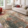 Washable Area Rugs 6'x8' Non-Slip Modern Abstract Soft for Living Room Entryway Bedroom Nursery, Print Pattern, Brown Rust Red Green Blue Multi