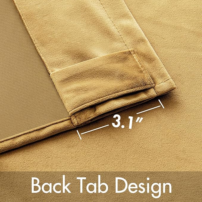 MIULEE Velvet Curtains 96 inches - Luxury Curtains for Bedroom Living Room Room Darkening Thermal Insulated Super Soft Window Drapes Rod Pocket & Back Tab, Golden, W52 x L96 inches, 2 Panels