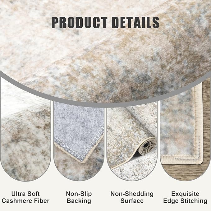 10x12 Area Rug Living Room Rug: Washable Modern Abstract Soft Thin Rug Indoor Floor No Slip Stain Resistant Carpet for Bedroom Dining Room Farmhouse Nursery Home Office - Brown Grey