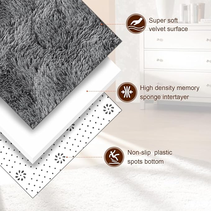 TWINNIS Super Soft Shaggy Rugs Fluffy Carpets, 8x10 Feet, Indoor Modern Plush Area Rugs for Living Room Bedroom Kids Room Nursery Home Decor, Upgrade Anti-Skid Rectangular Fuzzy Rug, Gray