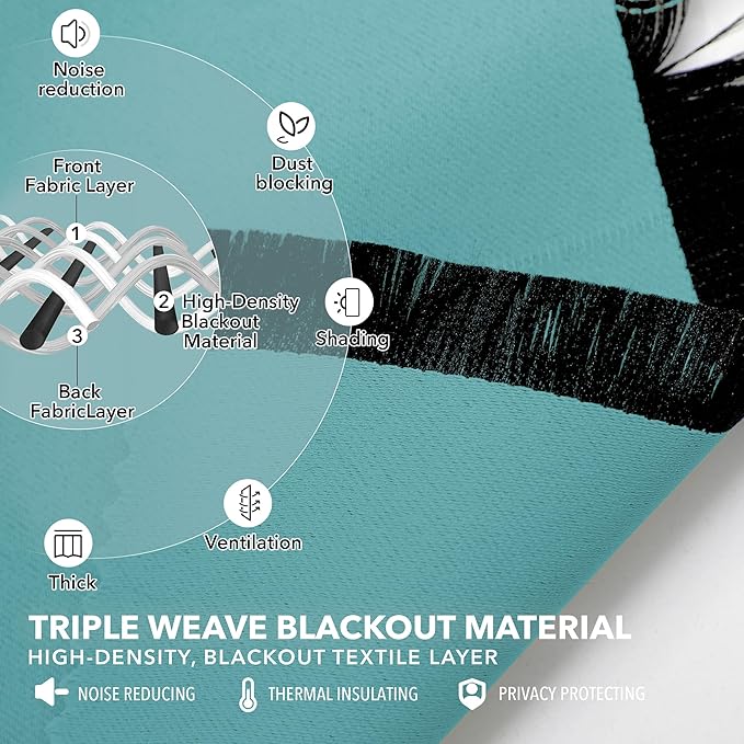 Deconovo Blackout Curtains, Thermal Insulated, W52 x L95 2 Panels, Back Tab, Machine Washable, Room-Darkening Drapes for Bedroom/Living Room Teal