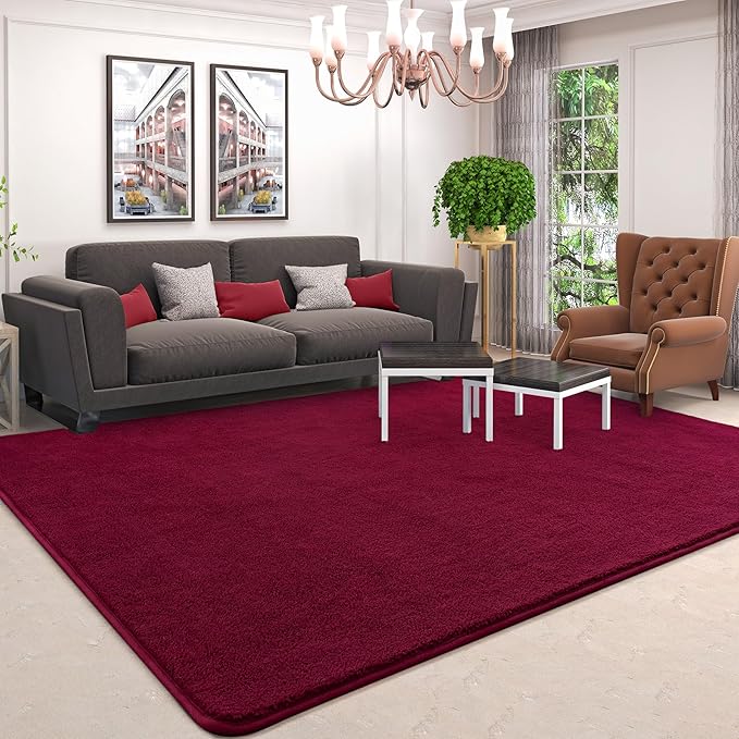 AROGAN Modern Shag Area Rug for Living Room, 5x7 Feet Washable Indoor Floor Carpet, Plush Memory Foam Bedside Rugs for Kids Girls Teens, Low Pile Decor, Wine Red