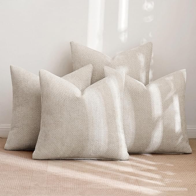MIULEE Pack of 4 Couch Throw Pillow Covers 16x16 Inch Cream Soft Decorative Chenille Pillow Covers Farmhouse Accent Cushion Covers for Boho Spring Home Decor Sofa Bedroom Living Room