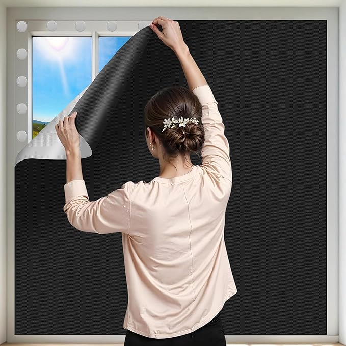 100% Blackout Curtains for Bedroom Portable Window Blinds Cover Adhesive Thermal Blackout Blinds No Drill Guard Blind for Window Shades Temporary Room Darkening Shades for Skylight RV Dorm(79x57 inch)