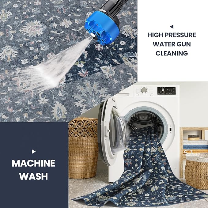 Washable Rugs 8x10 Area Rugs for Living Room,Bedroom,Dining Room- Soft Low Pile Stain-Resistant Carpet with Non-Slip Rubber Backing,Vintage Large Area Rug for Nursery Home Office Decor