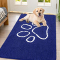 Smiry Dog Door Mat for Muddy Paws, Absorbent Dirt Trapper Non Slip Quick Dry Washable Chenille Mat for Mud Dogs, Entry Rug for Indoor and Outdoor (47x32 Inches, Navy Blue and White)