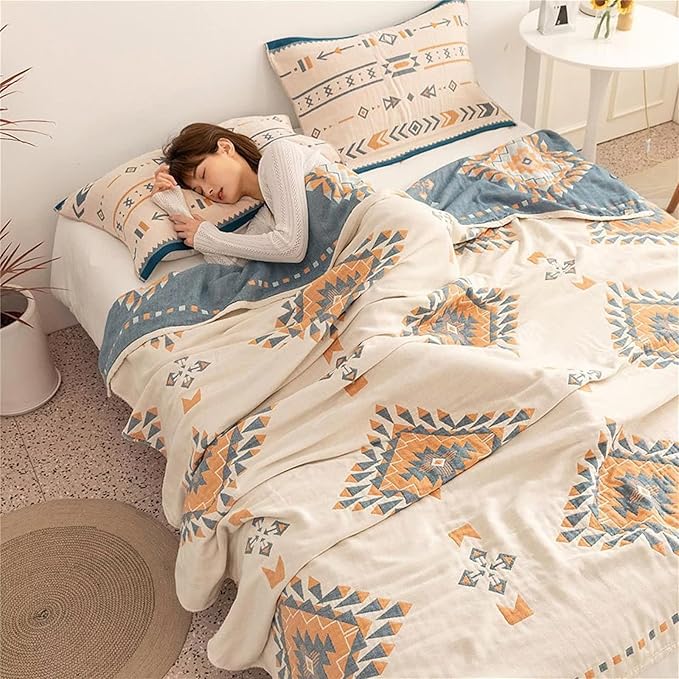 MSGKV Spring Blankets Cotton Throw Blanket 60''x 80'' Muslin Blanket for Couch Bed Chair, Soft Bed Cotton Quilted Boho Quilts Blankets Gifts for Women