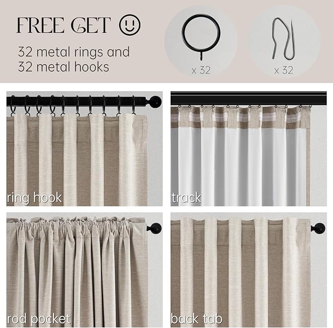 Topfinel Boho Farmhouse Black Out Linen Curtains 84 Inch Length 2 Panels Set for Bedroom Living Room, Greige Insulating Winter Room Divider Curtains Neutral Burlap Drapes 7FT Long Pleated Back Tab