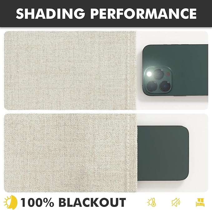 MIULEE 100% Blackout Linen Curtains for Bedroom, Linen Beige Solid Luxury Decor Thermal Insulation Room Darkening Drapes for Living Room Nursery Back Tab Rod Pocket 42 x 72 Inches, 2 Panels