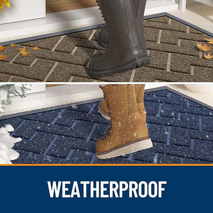 OLANLY Front Door Mat Indoor Outdoor Entrance, Waterproof All-Season, All-Weather Doormat, Sturdy Natural Rubber, Low Profile, Easy Clean Patio Porch Entryway Mat, Herringbone Brick (Beige, 59x35)