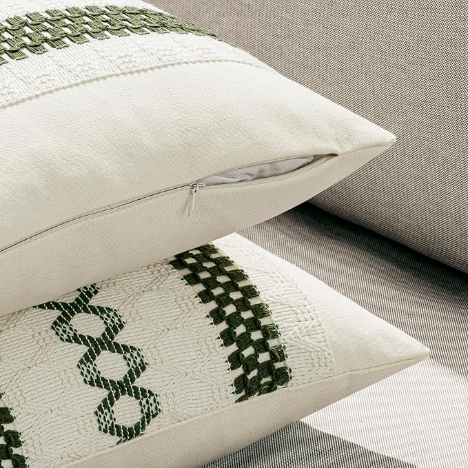 MIULEE Set of 2 Moss Green Boho Decorative Pillow Covers 18x18 Inch Farmhouse Rustic Couch Throw Pillows Modern Summer Cotton Cushion Covers Retro Cute Macrame Woven Spring Decor for Bed Sofa Chair