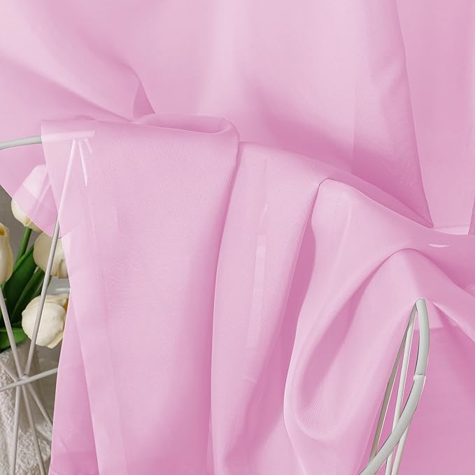 Aiyufeng Light Pink Sheer Curtains 90 Inches Long 2 Panels Set, Semi Transparent Voile Rod Pocket Sheer Window Drapes for Bedroom Bed Canopy Living Room Dining Wedding Party Backdrop, 42W x 90L inch