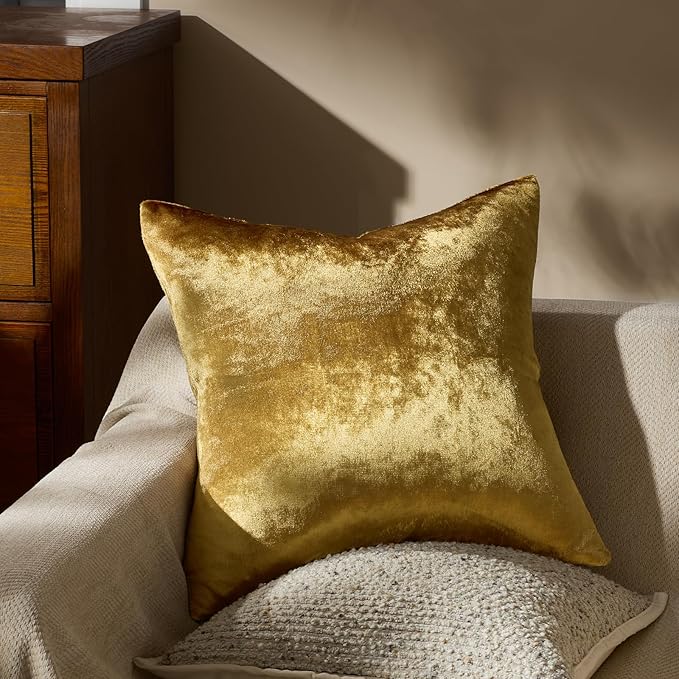 GIGIZAZA Gold Velvet Pillow Covers 16x16, Set of 2 Couch Throw Decorative Pillow Covers Soft Modern Living Room Square Cushion Fall Pillowcases