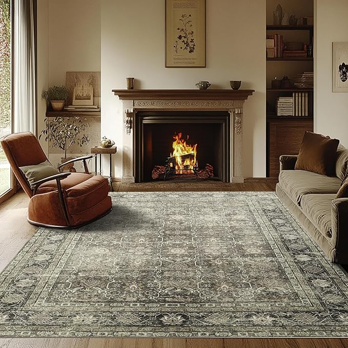 Washable Rugs 8x10 Area Rugs for Living Room - Modern Abstract Rugs for Bedroom,Dining Room,Large Soft Low Pile Carpet with Non Slip Rubber Backing,Neutral Accent Nursery Rug- Yello Beige