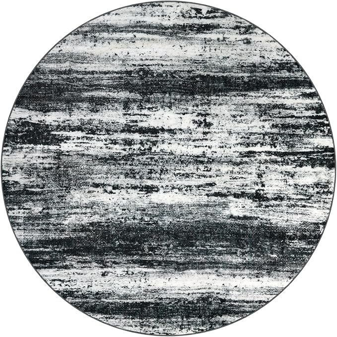 KOZYFLY Circle Rug 6Ft Modern Abstract Ombre Area Rug for Bedroom, Washable Round Rug Non-Slip Soft Striped Living Room Circle Rug, Black Navy Blue Grey Carpet for Laundry Nursery