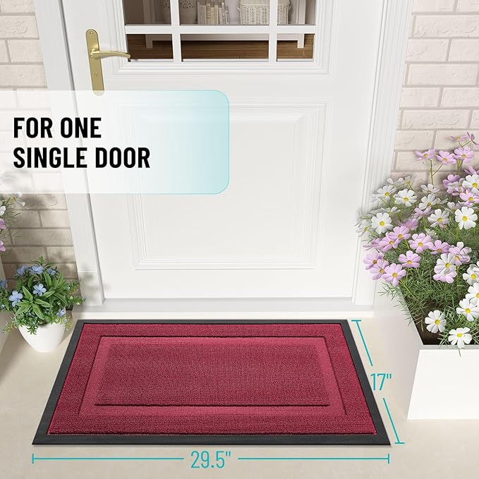 OLANLY Front Door Mat Indoor Outdoor Entrance, Waterproof All-Season, All-Weather Doormat, Sturdy Natural Rubber, Low Profile, Easy Clean Patio Porch Entryway Mat, 47x32, Burgundy