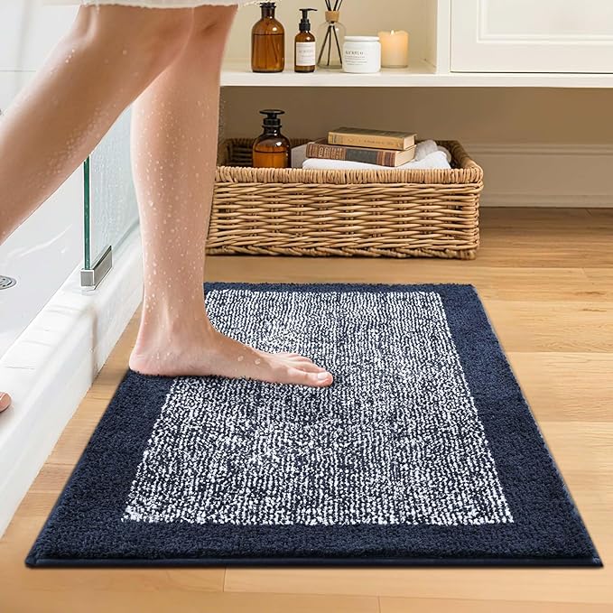 Bathroom Rugs 24x17 Non Slip Washable, Dark Blue Bath Mat for Bathroom Floor Tub, Soft Absorbent Quick Dry Mats for Shower, Bathtub,Home Decor