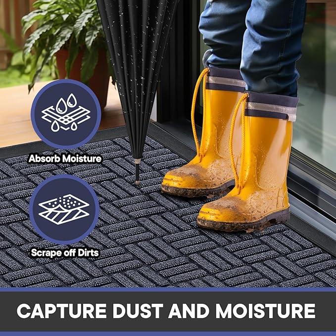 Mibao Front Door Mat, Heavy Duty Durable Welcome Mat for Outdoor Indoor, Dirt Trapper Waterproof Super Absorbent Door Mat for Entryway Outside Patio Porch,73" x 46", Navy