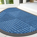 Smiry Half Circle Front Door Mat Outside Entrance, Heavy Duty Sturdy Natural Rubber Doormat, Trap Dirt and Moisture, Low Profile Mats for Indoor Outdoor Entry, Irregular Triangle (47x32, Blue)