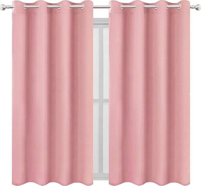 LEMOMO Pink Blackout Curtains/52 x 45 Inch Length Kids Curtains/Set of 2 Panels Grommet Bedroom Curtains for Living Room Curtains