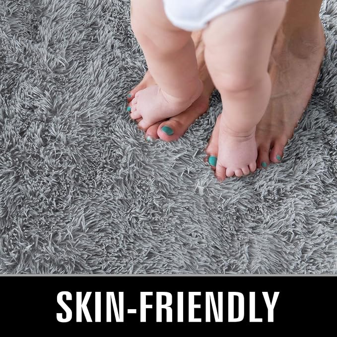 TWINNIS Super Soft Shaggy Rugs Fluffy Carpets 9x12 Feet, Indoor Modern Plush Area Rugs for Living Room Bedroom Kids Room Nursery Home Decor, Upgrade Anti-Skid Rectangular Fuzzy Rug, Grey
