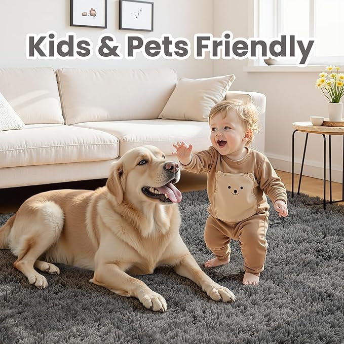 5x8 Area Rugs for Living Room: Soft Fluffy Shag Grey Rugs for Bedroom, Non Slip Large Fuzzy Plush Rug Indoor Floor Carpet for Nursery Kids Boys Girls Room, Dorms, Playroom, Modern Home Decor