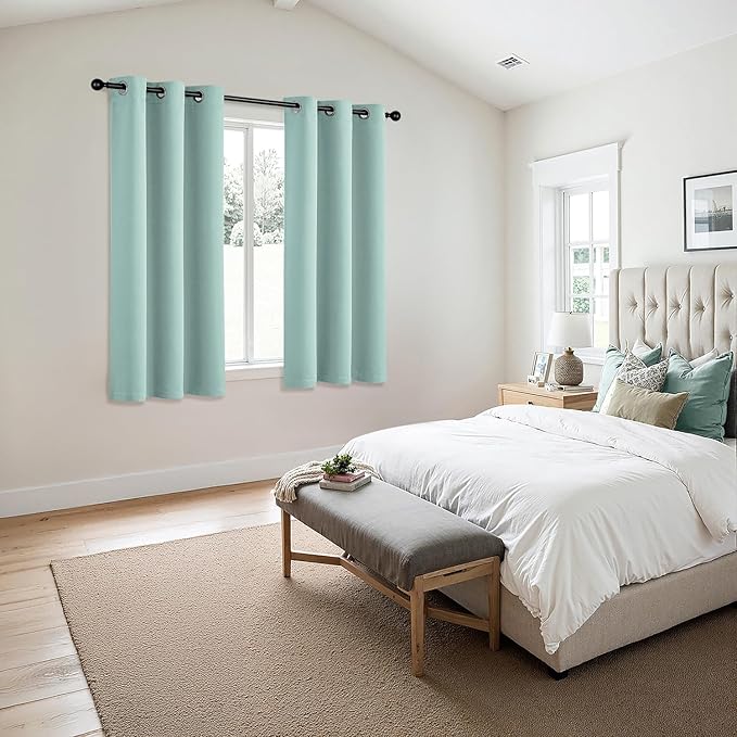 MIULEE Aqua Blackout Curtains for Bedroom Living Room 63 Inches Long 2 Panels, Thermal Insulated Room Darkening Drapes Solid Grommet Noise Reduction Light Blocking Window Treatments 40x63 Inch