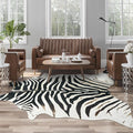 AROGAN Western Faux Fur Zebra Rug, 4.6 x 5.2 Feet Premium Animal Skin Print Rug, Sturdy Faux Zebra Hide Rugs for Wall Decor, Western Floor Carpet for Bedroom Living Room, Black and White