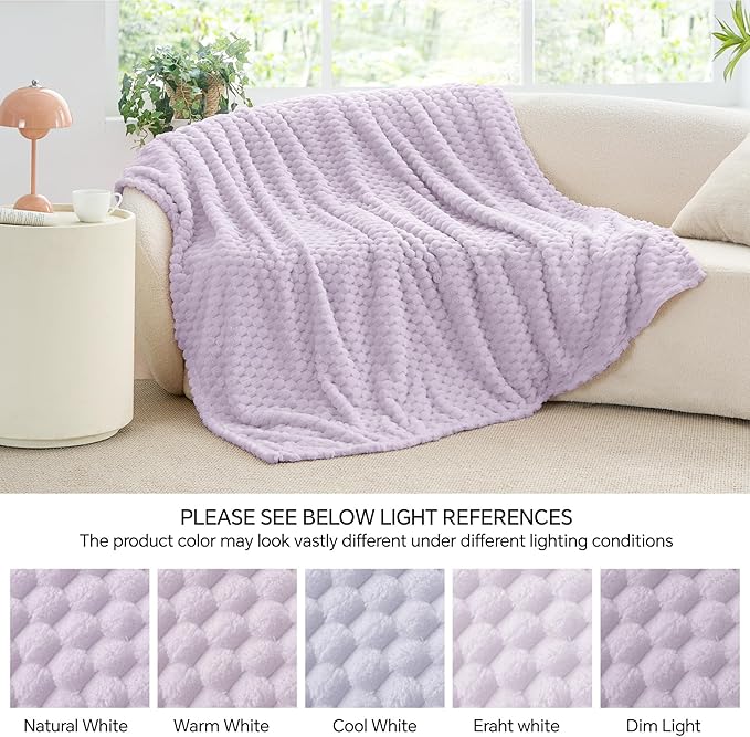 BEDELITE Fleece Blanket - 3D Jacquard Decorative Lavender Fog Throw Blankets for Couch & Bed, Soft and Cozy Warm Plush Fluffy Blanket All Seasons Suitable, 60x80Inches