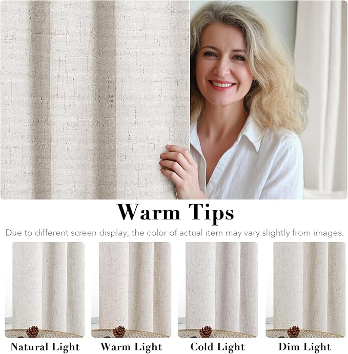 H.VERSAILTEX Primitive Linen Curtains 100% Blackout Curtain Drapes Burlap Fabric Curtains with White Thermal Insulated Liner, Grommet Top Drapes Living Room/Bedroom (2 Panels, 42 x 63 Inch, Ivory)