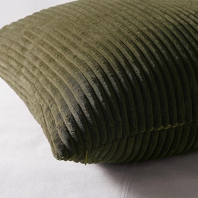 Topfinel Christmas Decorative Throw Pillow Covers Green Series,Winter Fluffy Corduroy Striped Euro Pillows Shams for Couch Bed Bedroom,Western Modern Hunter Green Pillowcase 24x24 Inch Set of 4