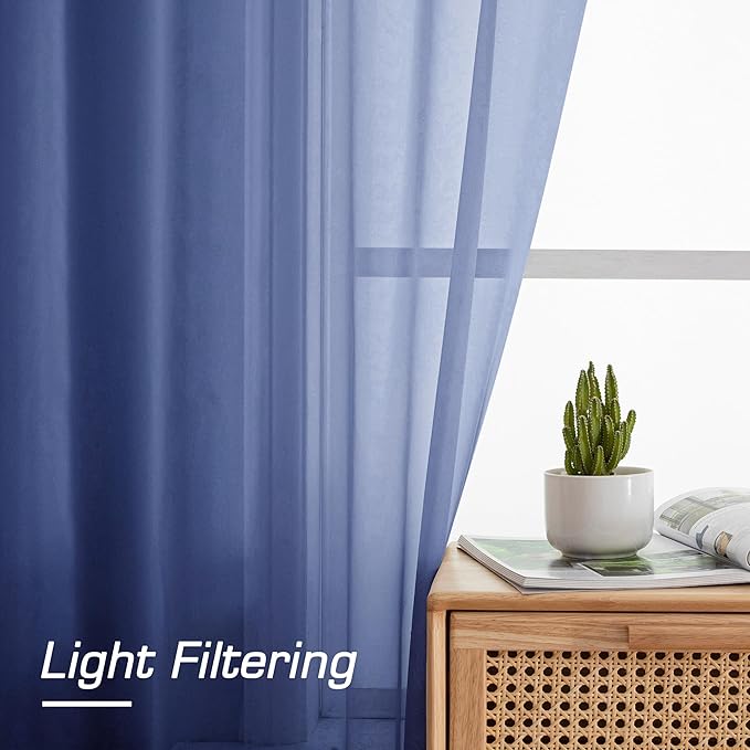 OWENIE Blue Sheer Curtains 72 Inches Long 2 Panels Set, Transparent Light Filtering Sheer Curtain Rod Pocket Clear Drapes for Living Room Bedroom Window Sliding Glass Door, Each 42 x 72 Inch