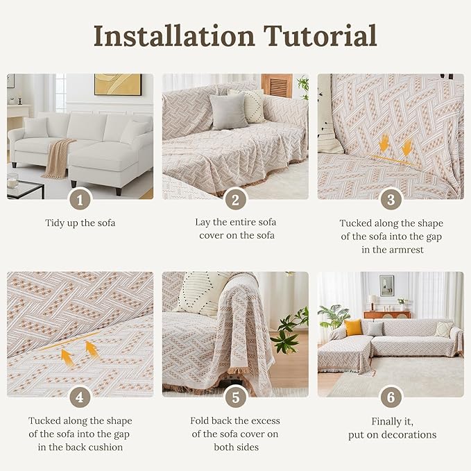 HOMERILLA Sectional Couch Covers for Sectional Sofa L Shaped Sofa Cover Blanket 2 Pieces L Shape Furniture Protector for Pets Dogs (Khaki White, XXX-Large)