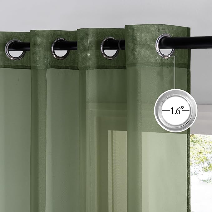 NICETOWN Voile Sheer Forest Green Curtains for Bedroom, Grommet Airy & Lightweight Sheer Window Treatments Light Filtering Drapes for Farmhouse, W54 x L84, 2 Panels