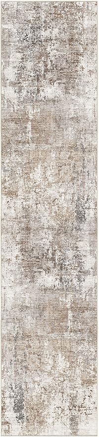 UERMEI 2X10 Washable Runner Rug for Hallway: Soft Neutral Modern Abstract Area Rug - Non-Slip Low Pile Long Throw Indoor Carpet for Kitchen Entryway Kitchen Bedroom Laundry Bathroom - Brown/Grey/Red