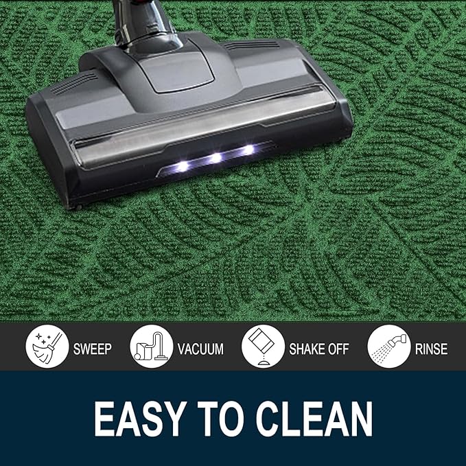 Colorxy Waterproof Doormat, Sturdy Natural Rubber Front Indoor Mat, Non Slip Low Profile Indoor Outdoor Door Mats, Stain and Fade Resistant Floor Mat, Easy Clean Patio Entrance Mat, 30''x17'', Green