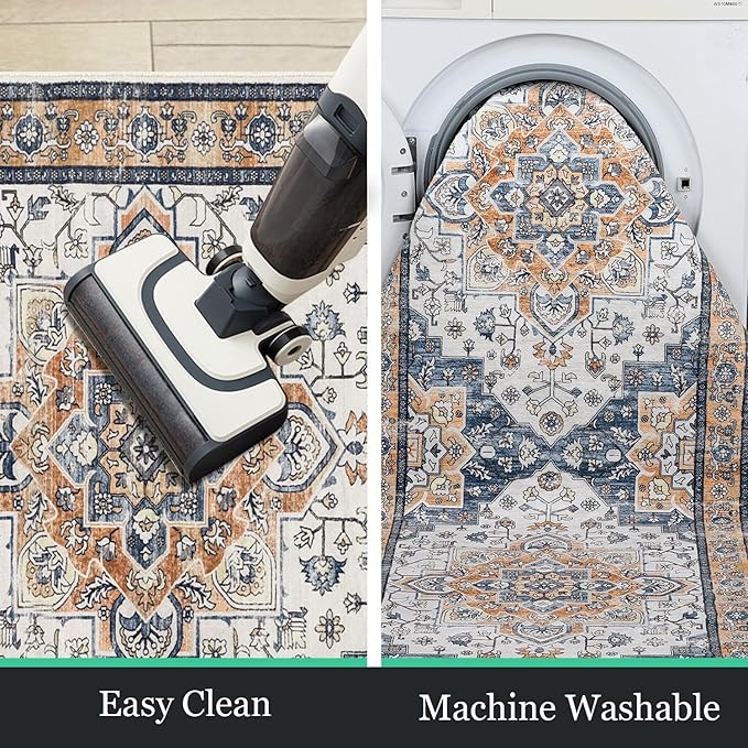 HEBE Hallway Runner Rug 2'x6' Washable Vintage Distressed Area Rugs Non Slip Laundry Rug Runner Boho Floor Carpet Runners for Hallways Entryway Laundry Room Kitchen Bathroom