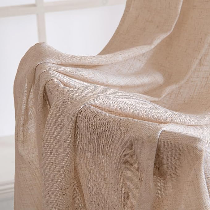 MIULEE Natural Beige Linen Curtains 84 Inch Length 2 Panels for Bedroom Living Room, Soft Linen Textured Window Drapes Semi Sheer Light Filtering Back Tab Rod Pocket Farmhouse Burlap Look Decor