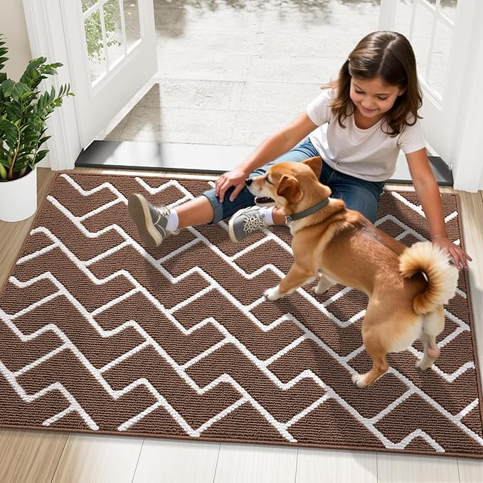 OLANLY Front Door Mat, Non-Slip Rubber Backing, Dirt Resistant and Absorbent, Washable, Easy to Clean Low-Profile Indoor Doormat for Back Door, Entryway, Inside Entrance, 59x35, Coffee