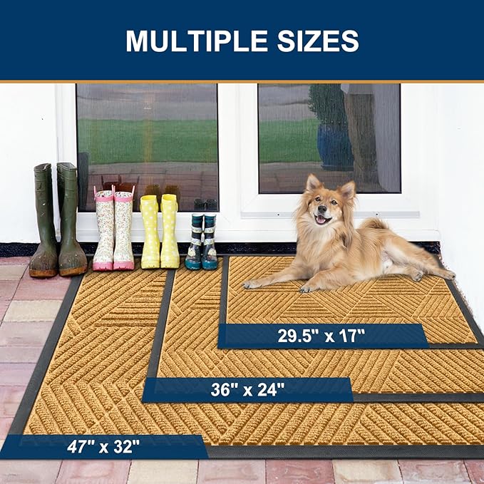 Smiry Front Door Mat Outside Entrance, Heavy Duty Sturdy Natural Rubber Doormat, Trap Dirt and Moisture, Easy Clean Low Profile Mats for Indoor Outdoor Entry, Irregular Triangle (29.5x17, CRM-Yellow)