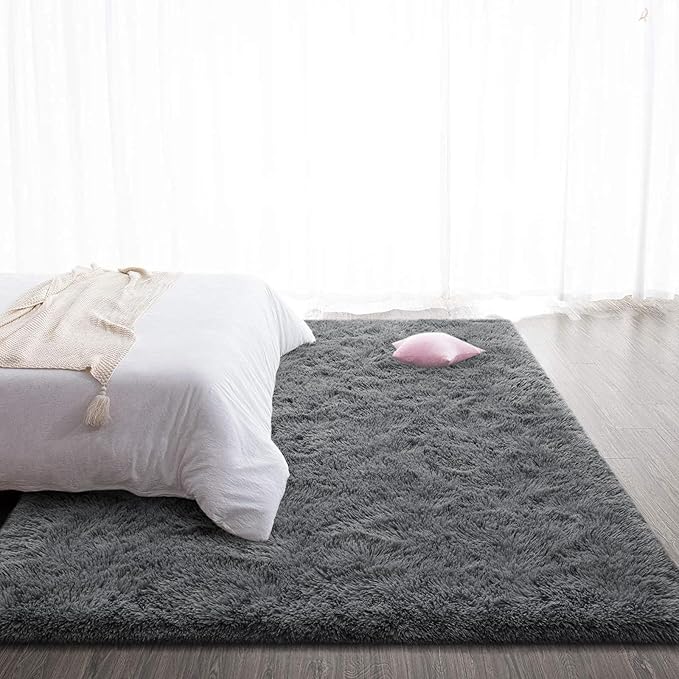 TWINNIS Super Soft Shaggy Rugs Fluffy Carpets, 8x10 Feet, Indoor Modern Plush Area Rugs for Living Room Bedroom Kids Room Nursery Home Decor, Upgrade Anti-Skid Rectangular Fuzzy Rug, Gray
