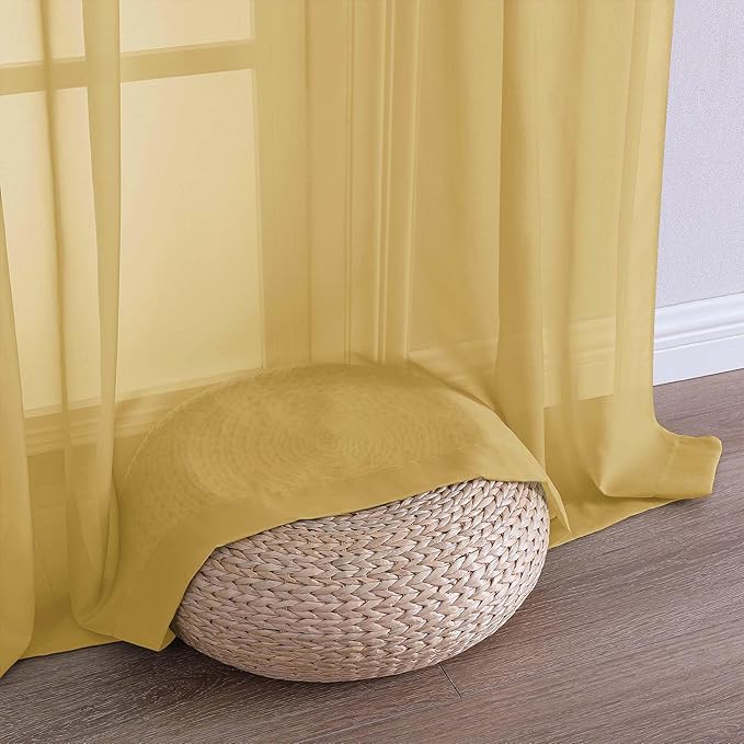 Chyhomenyc Gold Sheer Curtains 63 Inches Long 2 Panels, Light Filtering Bright Lightweight Curtains for Living Room, Soft Gentle Voile Rod Pocket Bedroom Window Drapes, 59Wx63L Inch, 2PCS