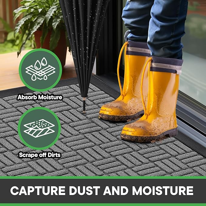 Mibao Front Door Mat, Heavy Duty Durable Welcome Mat for Outdoor Indoor, Dirt Trapper Waterproof Super Absorbent Door Mat for Entryway Outside Patio Porch, 73" x 46", Light Grey