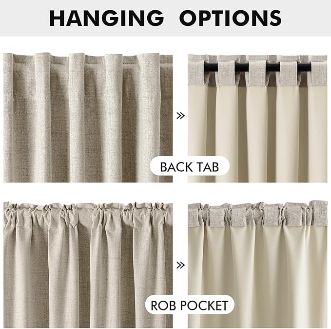 MIULEE 100% Blackout Linen Curtains for Bedroom, Stone Solid Luxury Decor Thermal Insulation Room Darkening Drapes for Living Room Nursery Back Tab Rod Pocket 42 x 84 Inches, 2 Panels