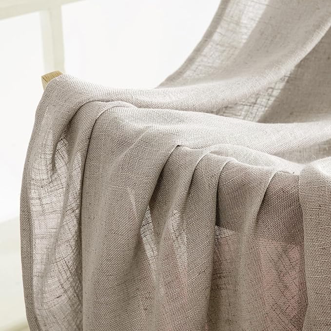 MIULEE Burlywood Birch Linen Curtains 84 Inch Length 2 Panels for Bedroom Living Room, Soft Linen Textured Window Drapes Semi Sheer Light Filtering Back Tab Rod Pocket Farmhouse Burlap Look Decor