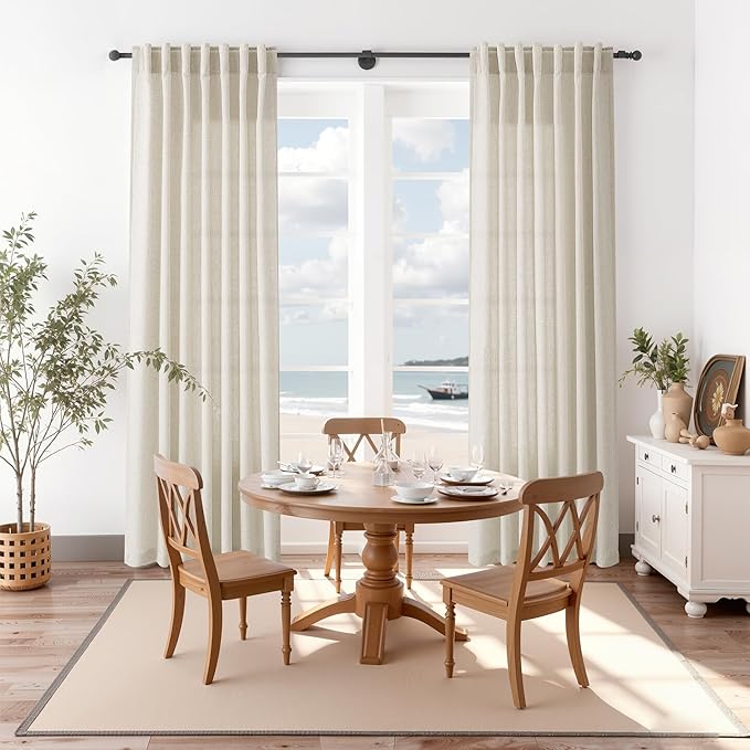 Nanspring Vanilla Linen Curtains 120 Inches Long for Living Room Light Filtering Semi Sheer Curtain Back Tab Modern Farmhouse Decor Floor to Ceiling High Window for Bedroom 52x120, 2 Panels