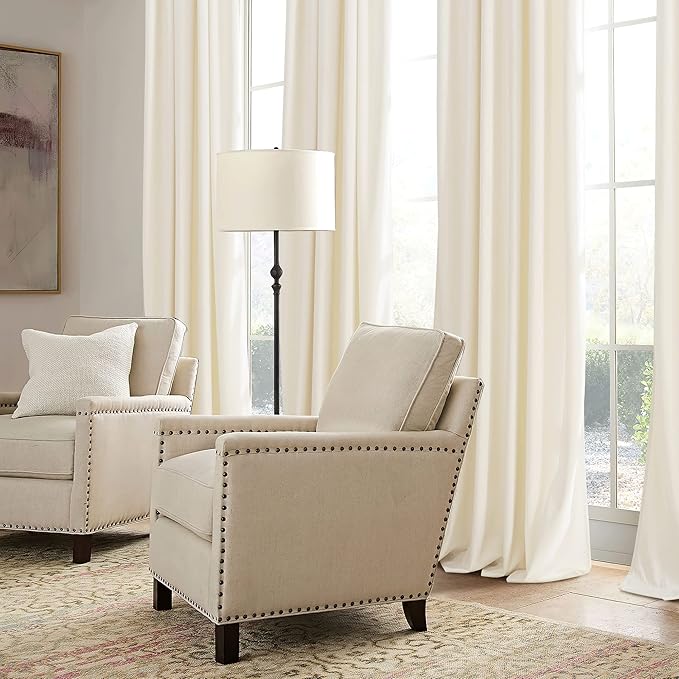 RYB HOME Cream Velvet Curtains 84 inch, Light Dimming White Window Curtains for Living Room Thermal Insulated Privacy Backdrop with Pleat Tape on Top for Bedroom, Ivory, W52 x L84 inch, 2 Panels