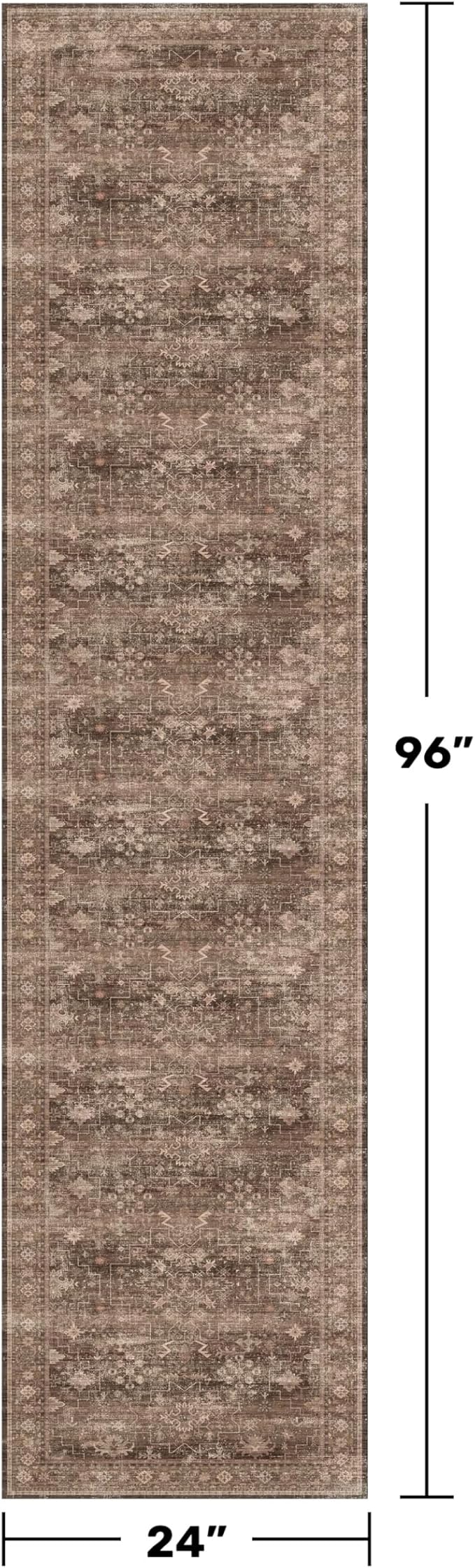 Boho Washable 2x8 Long Rugs for Hallway, Non Skid Front Door Runner Indoor Entrance, Floral Vintage Carpet for Kitchen, Non Slip Low Pile Stain Resistant Soft Mat (Gold Brown)