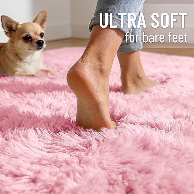 OLANLY 2x6 Machine Washable Runner Rugs for Hallway, Soft Fluffy Shaggy Bedside Rugs for Bedroom, Living Room, Indoor Floor Carpet for Kids Girls and Boys, Nursery Rooms, Home Decor Aesthetic, Pink